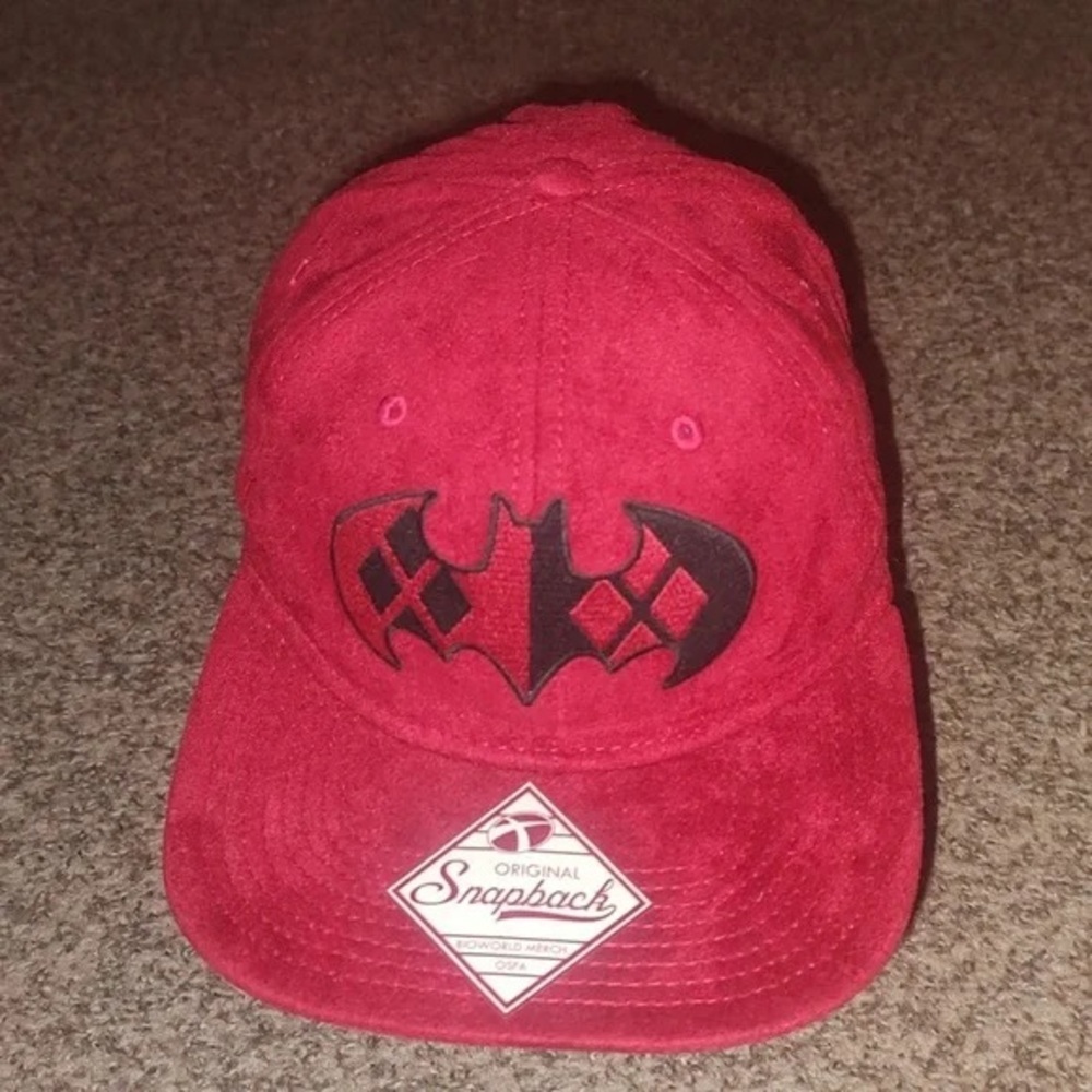 Batman Harley Quinn Snapback Hat Red Black DC Comics Adjustable Cap